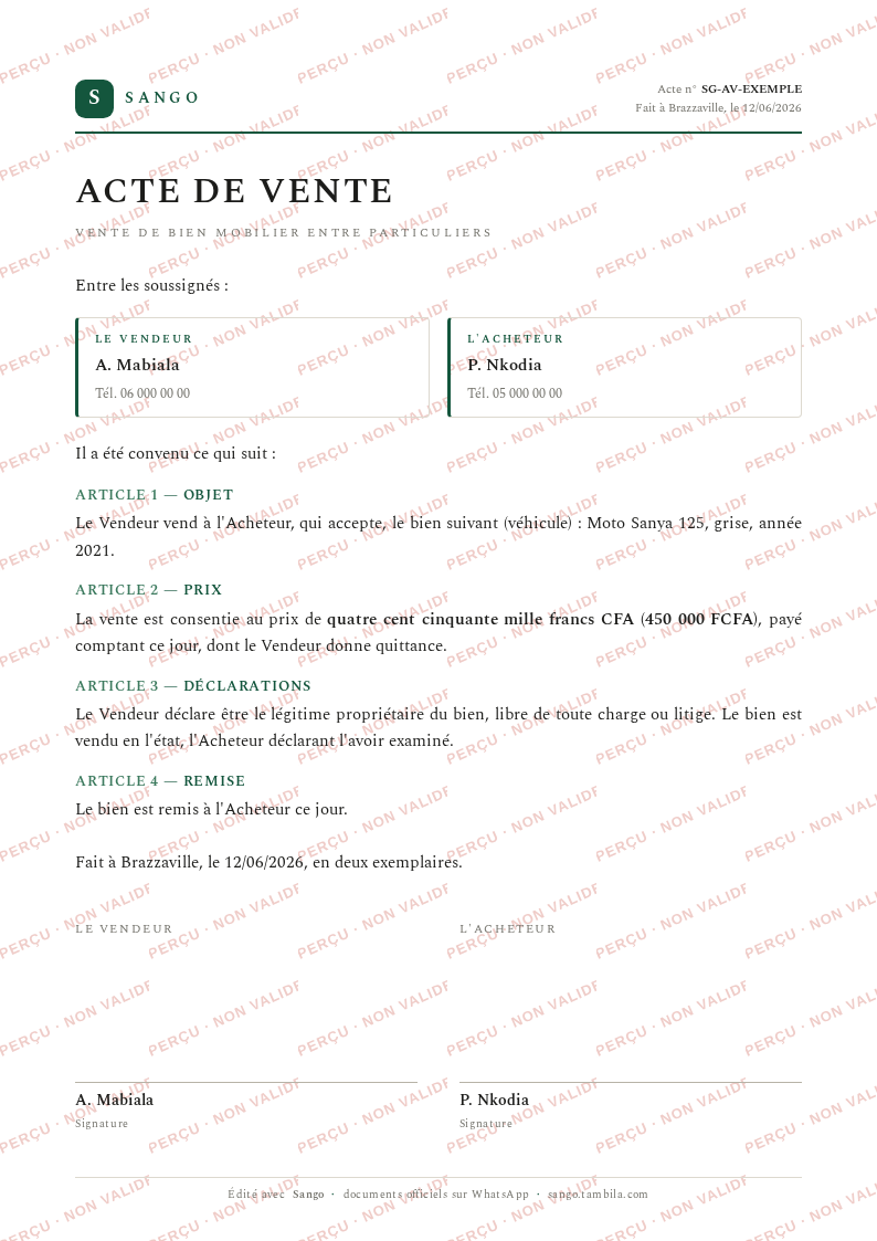 Aperçu filigrané — Acte de vente