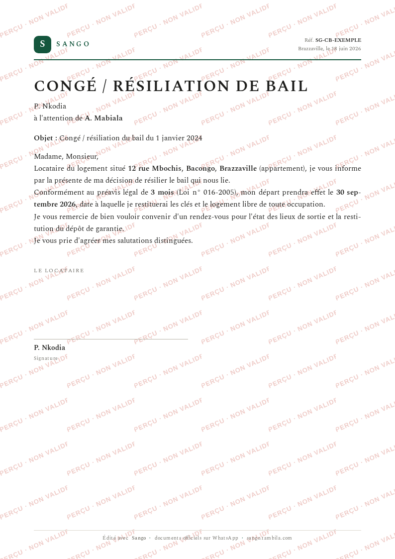 Aperçu filigrané — Congé de bail