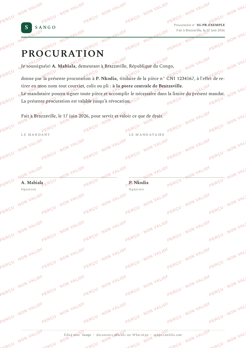 Aperçu filigrané — Procuration